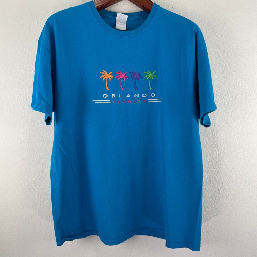 Tourist Gildan Orlando Florida Palm Tree Blue T-Shirt XL Womens Mens Souvenir
